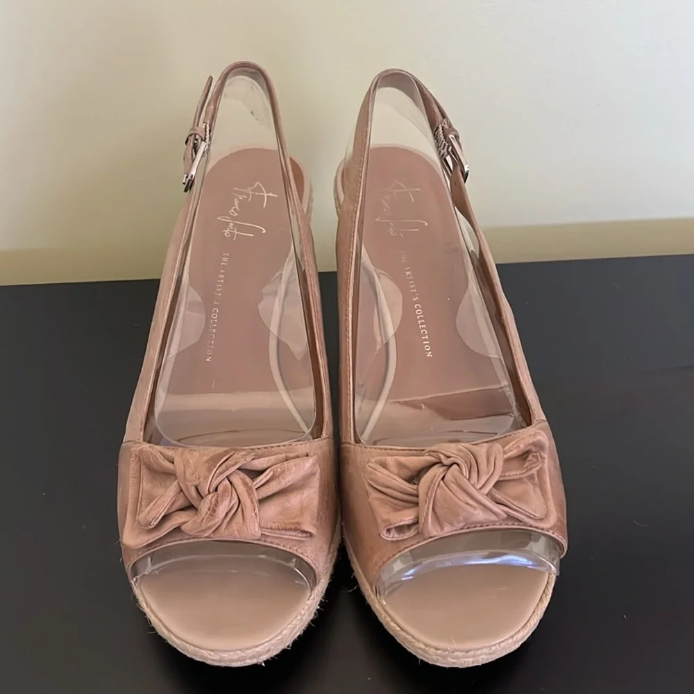 Franco Sarto Heels Womens Slingback Wedge Espadrille Bow Leather